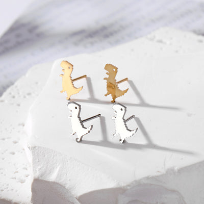 Main product view of gold and Silver Tone Small Dinosaur Stud Earring Pairs