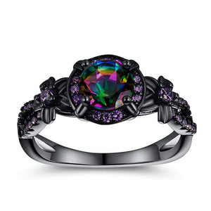 Black Metal Multicolor Center Flower Accent Finger Ring
