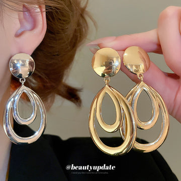 Layered Open Teardrop Earrings in Gold and Silver Tone