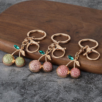 Rhinestone Cherry Keychains in Six Stone Accent Colors
