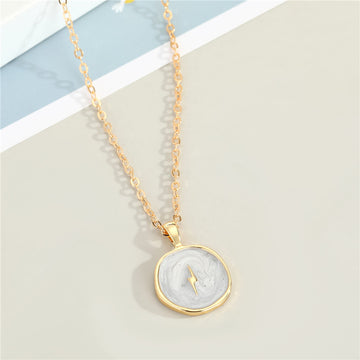 Gold Tone Round Gray Resin Lightning Motif Pendant Necklace