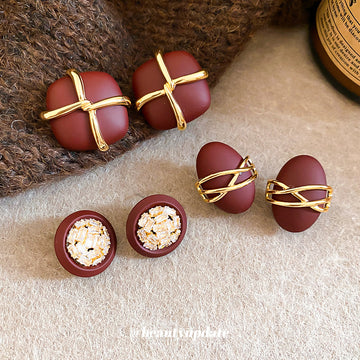 Red Enamel Gold Tone Stud and Drop Earrings Collection