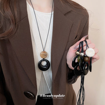 Black Cord Ring Disc Pendant Necklace Assorted Styles
