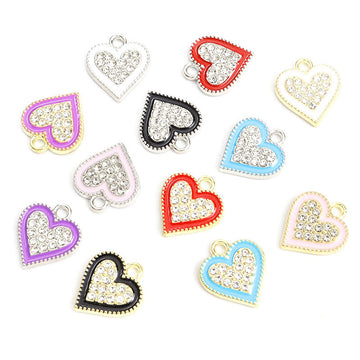 Enamel-Look And Crystal-Accented Black Gold Heart Alloy Charms in 12 Styles