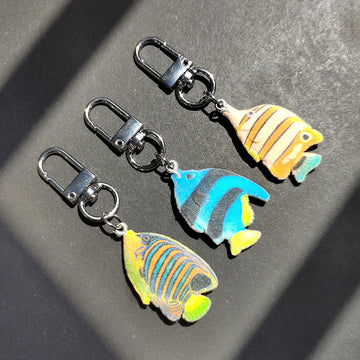 Flocked Tropical Fish Keychains Lobster Clasp 3 Styles