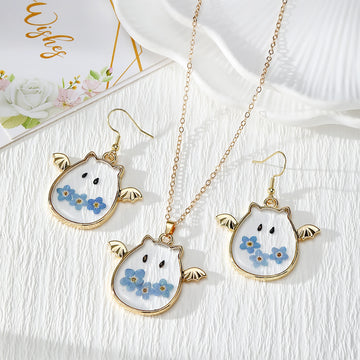 Pressed Flower Winged Ghost Necklace, Earrings and Coordinated Set