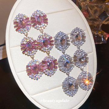 Oval Crystal Link Drop Earrings in Pink and Clear Options