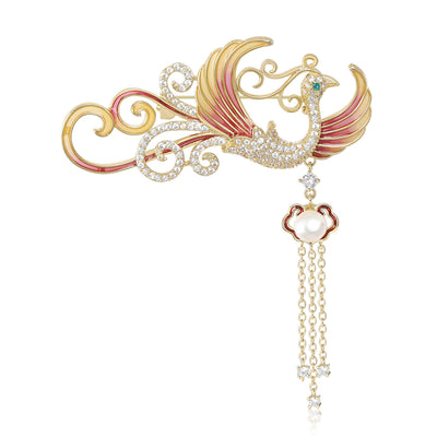 Phoenix Tassel Brooch on white background
