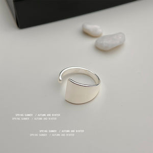 Silver Tone Wide Flat Top Adjustable Open Ring For Women