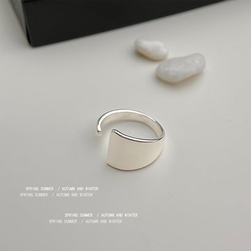 Silver Tone Wide Flat Top Adjustable Open Ring For Women