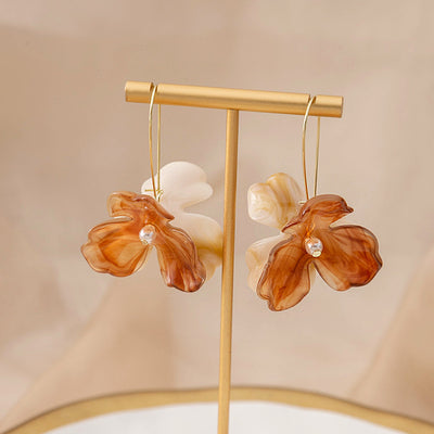 Primary supplied view of orange cream double-flower hook earrings