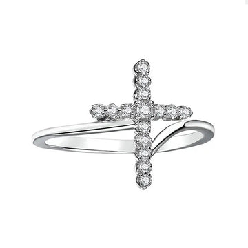 Silver Tone Pavé CZ Cross Open Band Ring Sizes 6-10