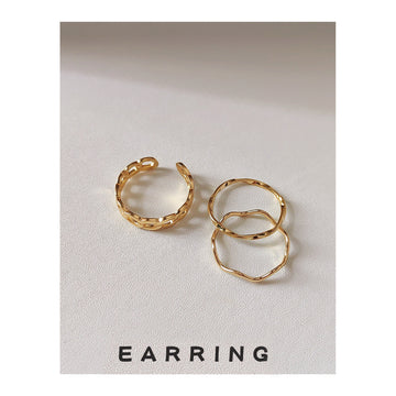 Gold Tone Slim Round Wave And Chain Pattern Rings In Three Styles