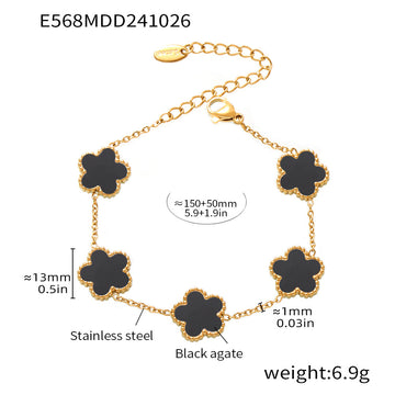 Gold Five-Petal Flower Bracelet Stainless Steel Agate Shell Colors