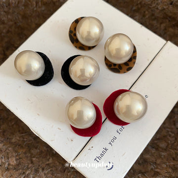 Oversized Pearl Stud Earrings with Black or Red Rims
