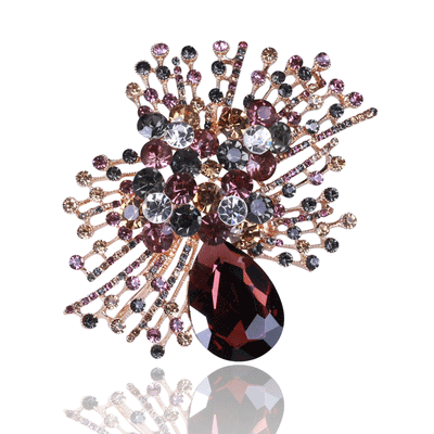 Crystal Burst Brooch with Teardrop Accent displayed from the front