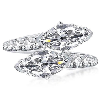 Silver Tone Three Marquise Clear Stone Bypass Ring