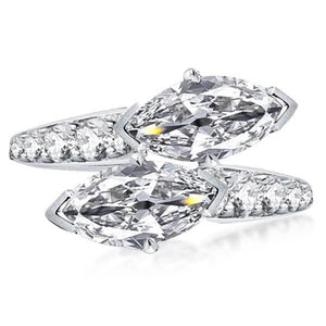 Silver Tone Three Marquise Clear Stone Bypass Ring