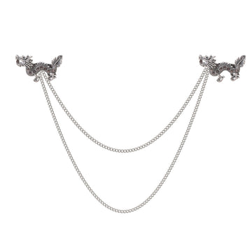 Silver Tone Dragon Crystal Metal Brooch Pin for Jackets and Lapels
