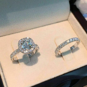White Gold Tone Cushion Halo Bridal Ring Set Sizes 6-10