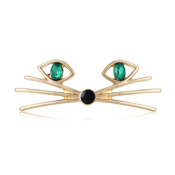 Cat Whiskers Face Brooch Crystal Eyes Minimal Metal Pin