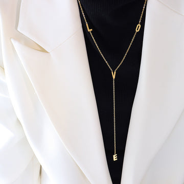 Gold LOVE Letter Y Lariat Long Sweater Chain Necklace