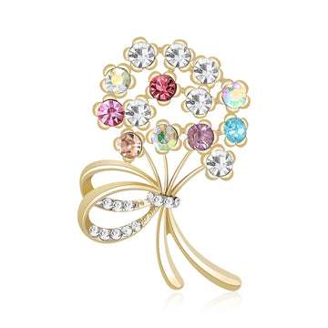 Pastel Crystal Flower Bouquet Brooch in Pastel Gold