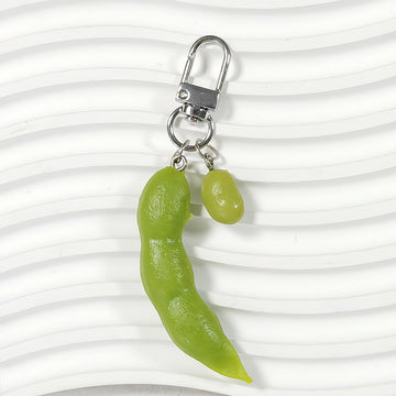 Realistic Green Edamame Pod and Bean Snap-Hook Keychain
