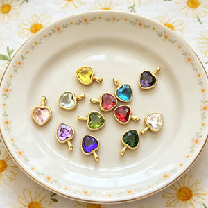 Gold Tone Chain Necklaces With Colorful Heart Birthstone Pendants
