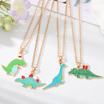 Gold and Silver Tone Christmas Dinosaur Pendant Necklaces
