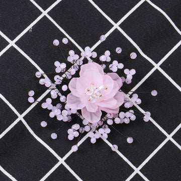 Beaded Flower Spray Brooch With Red Or Pink Accents