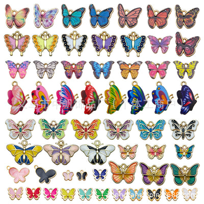 Colorful butterfly charms arranged on a light background