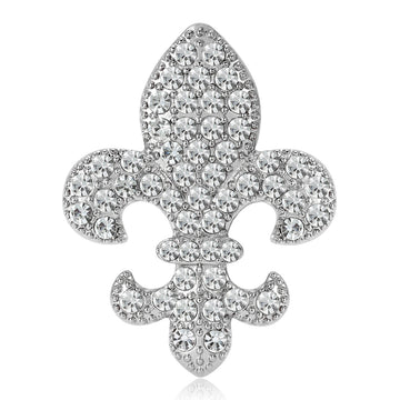 Crystal Fleur De Lis Brooch in Silver or Gold Tone Finish