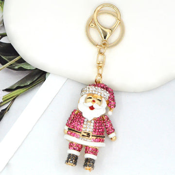 Rhinestone Santa Claus Keychain Gold Tone Bag Charm
