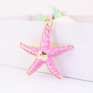 Zinc Alloy Gold-Tone Enamel Starfish Keychain and Lobster Clasp