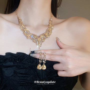 Three Gold Or Silver Branch Crystal Necklace And Earring Sets