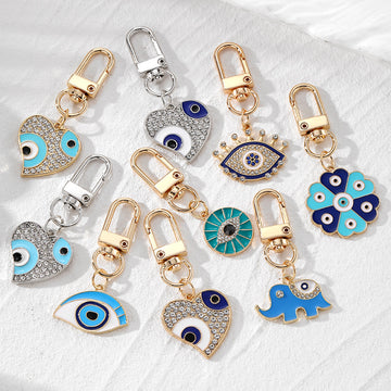 Gold and Silver Tone Rhinestone Evil Eye Clip Keychains