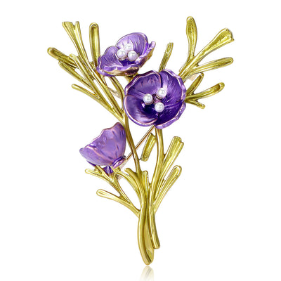 Purple Flower Branch Brooch front view on a plain background