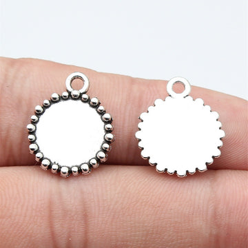 Antique Silver Metal Beaded Round Pendant Bezel For Jewelry Making