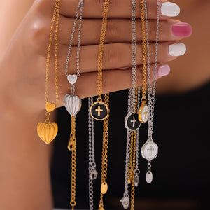 Gold Silver Heart Locket And Cross Coin Pendant Necklaces