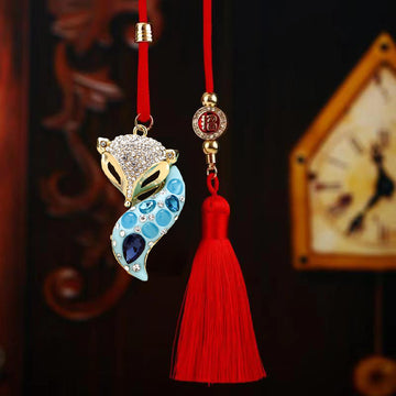 Jeweled Curved Tail Fox Car Hangers in White Pink and Blue