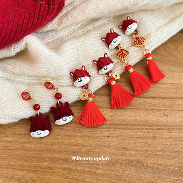 Red Horse And Tassel Drop Stud Earrings Fashion Earrings