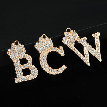 Crystal Crown Initial Letter Charm Pendant Gold Tone A To Z