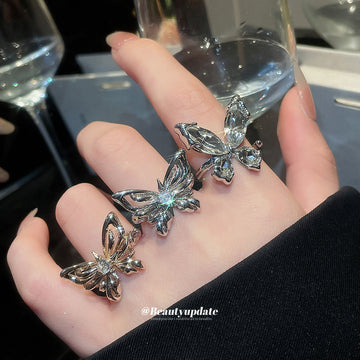 Butterfly Open Rings Openwork Metal and Crystal Wings Three Styles