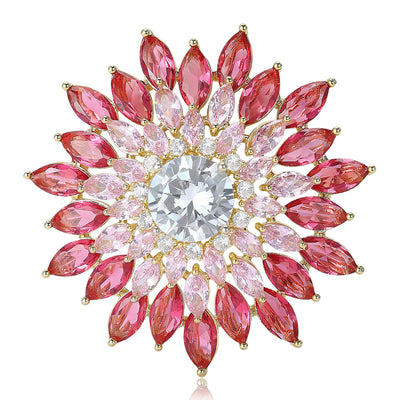 Radiating marquise crystal petals around a clear clustered center brooch front view
