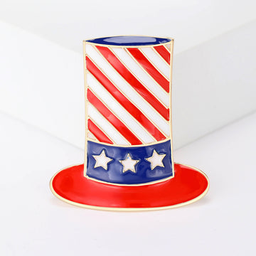 Patriotic Striped Top Hat Brooch with Red White and Blue Enamel