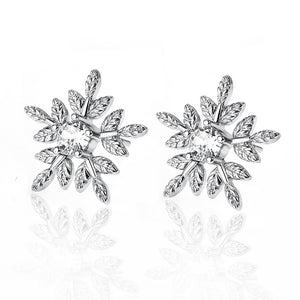 Silver Tone Layered Snowflake Clear Stone Stud Earrings