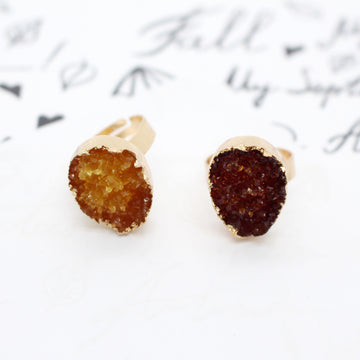 Gold Tone Irregular Druzy Adjustable Open Rings in Two Colors