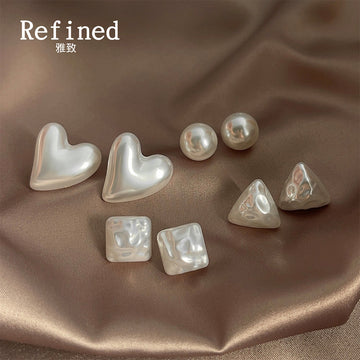 Pearlescent Resin Geometric Stud Earrings Heart Round Square