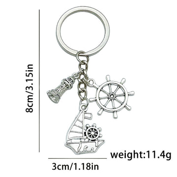 Nautical Metal Keychains With Sailboat, Lighthouse, Anchor And Globe Charms